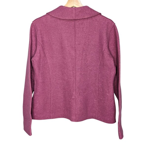 Eileen Fisher S Boiled Wool Blend Purple Blazer Jacket Sweater Cardigan Button - Picture 2 of 5
